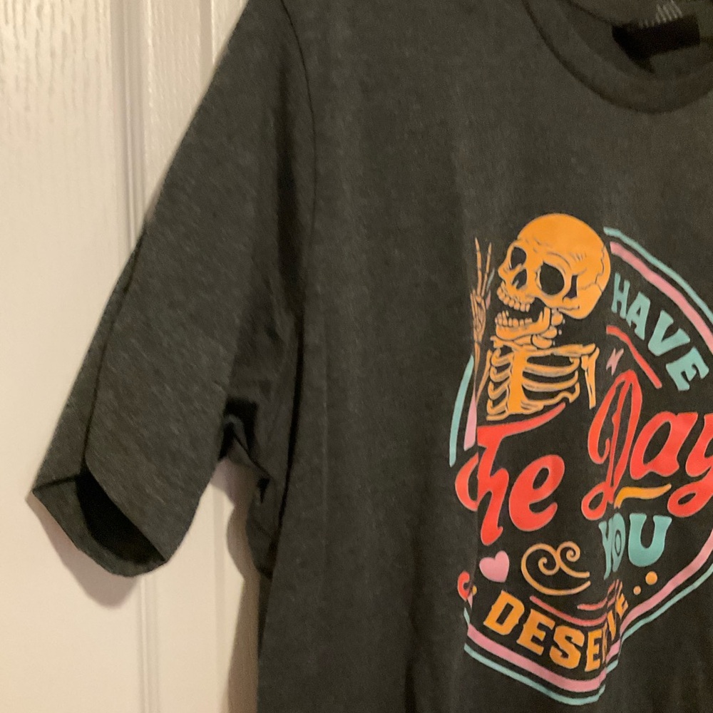 Dark Tee with Skeleton Graphic - Picture 2 of 6